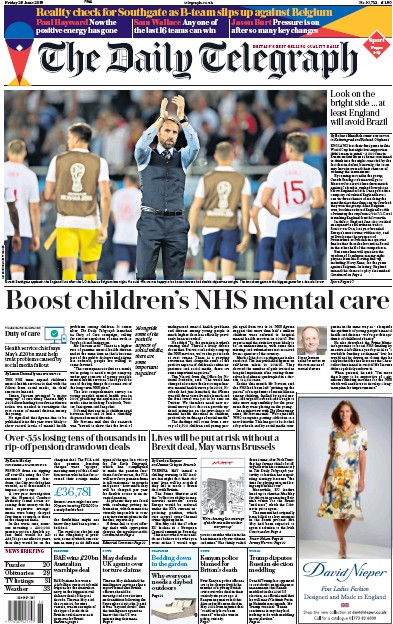 The Daily Telegraph (UK) Newspaper Front Page for 29 June 2018