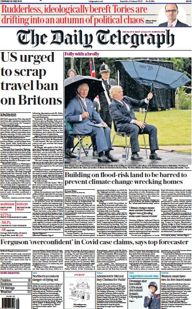 The Daily Telegraph (UK) Newspaper Front Page for 29 July 2021