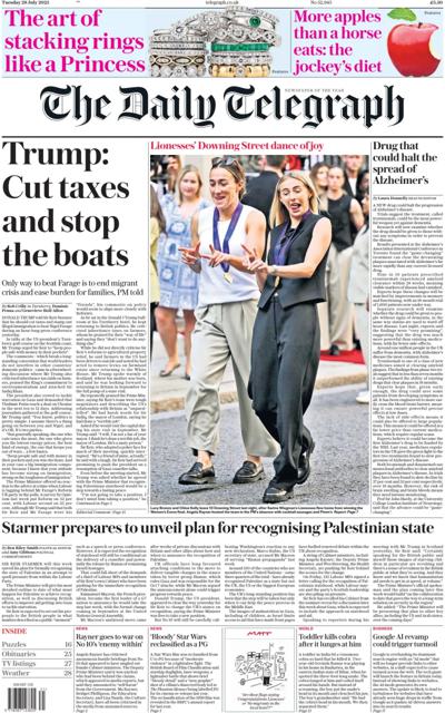 The Daily Telegraph (UK) Newspaper Front Page for 29 July 2025