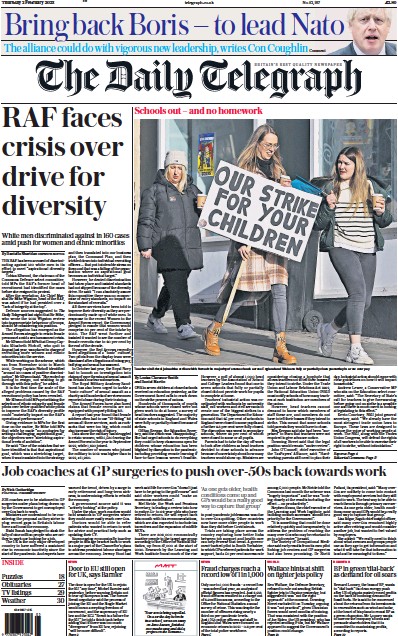 The Daily Telegraph (UK) Newspaper Front Page for 2 February 2023