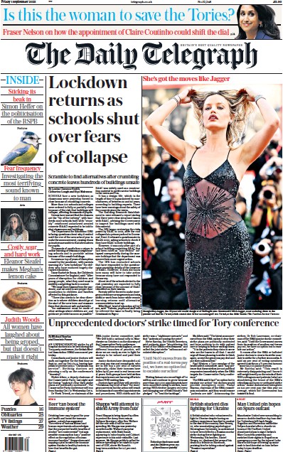 The Daily Telegraph (UK) Newspaper Front Page for 2 September 2023