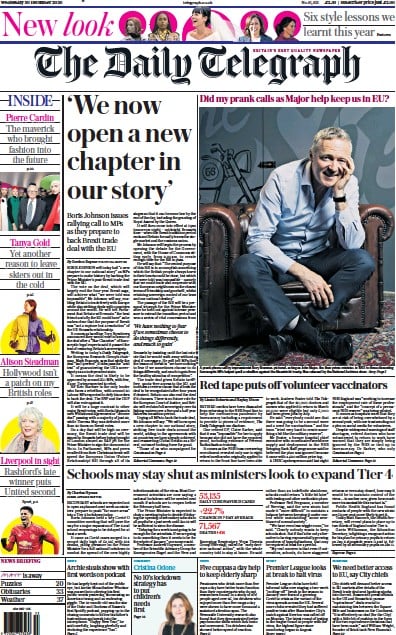The Daily Telegraph Newspaper Front Page for 30 December 2020