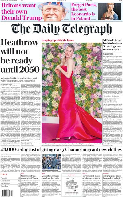 The Daily Telegraph (UK) Newspaper Front Page for 30 January 2025