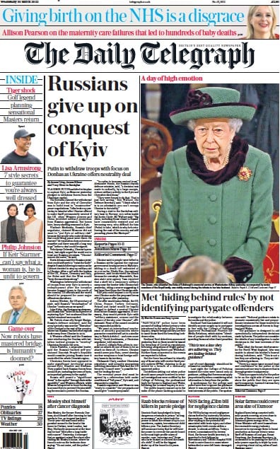 The Daily Telegraph (UK) Newspaper Front Page for 30 March 2022