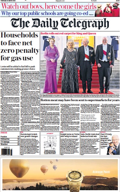 The Daily Telegraph (UK) Newspaper Front Page for 30 March 2023