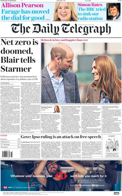 The Daily Telegraph (UK) Newspaper Front Page for 30 April 2025
