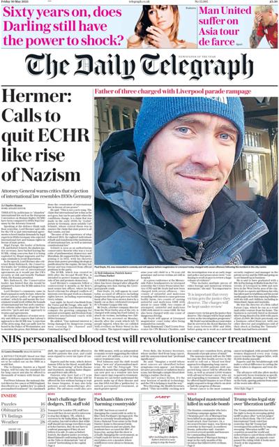 The Daily Telegraph (UK) Newspaper Front Page for 30 May 2025