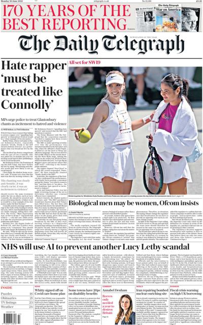 The Daily Telegraph (UK) Newspaper Front Page for 30 June 2025