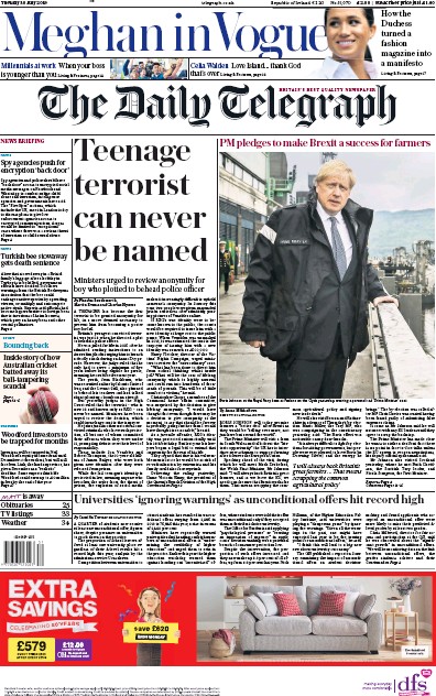The Daily Telegraph (UK) Newspaper Front Page for 30 July 2019