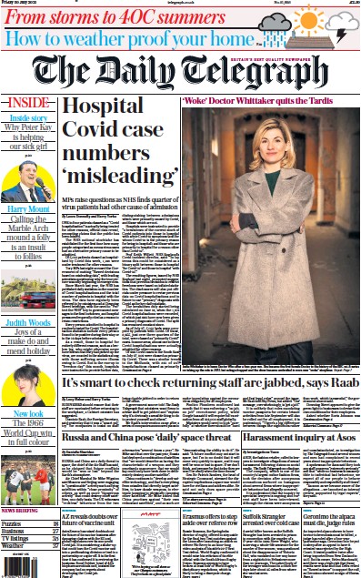 The Daily Telegraph (UK) Newspaper Front Page for 30 July 2021