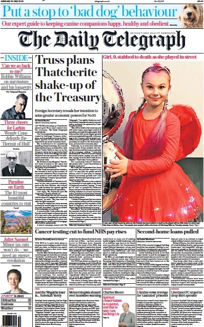 The Daily Telegraph Newspaper Front Page for 30 July 2022