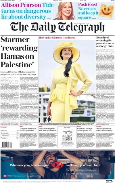 The Daily Telegraph (UK) Newspaper Front Page for 30 July 2025