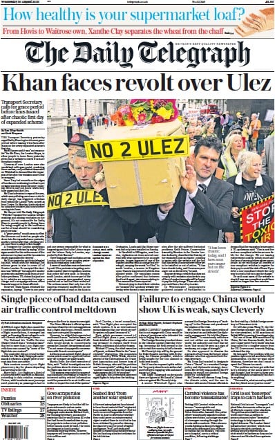 The Daily Telegraph (UK) Newspaper Front Page for 30 August 2023
