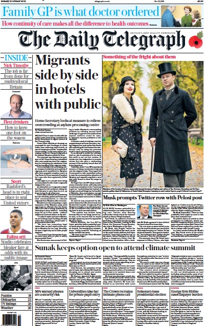 The Daily Telegraph (UK) Newspaper Front Page for 31 October 2022