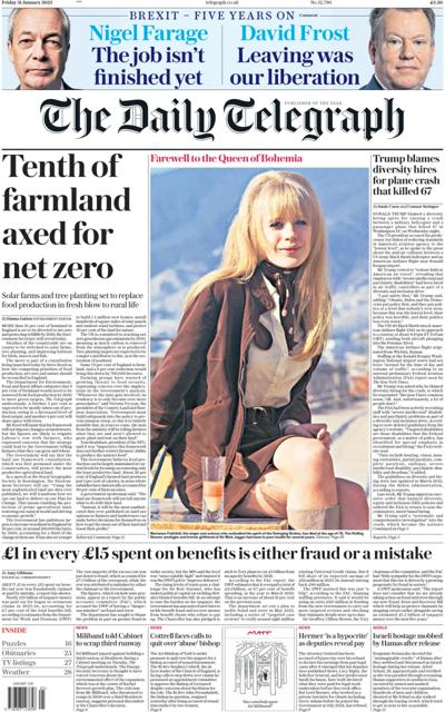 The Daily Telegraph (UK) Newspaper Front Page for 31 January 2025