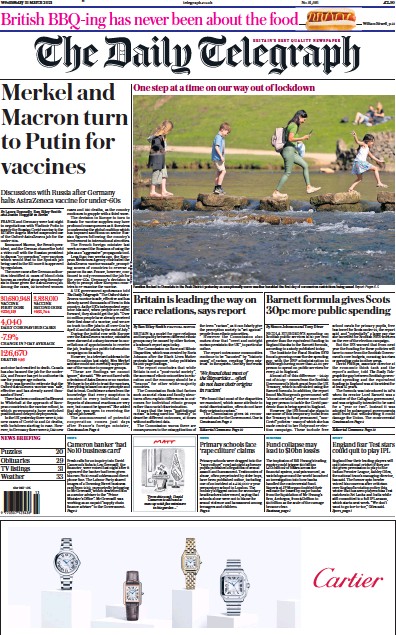 The Daily Telegraph (UK) Newspaper Front Page for 31 March 2021