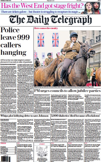 The Daily Telegraph (UK) Newspaper Front Page for 31 May 2022