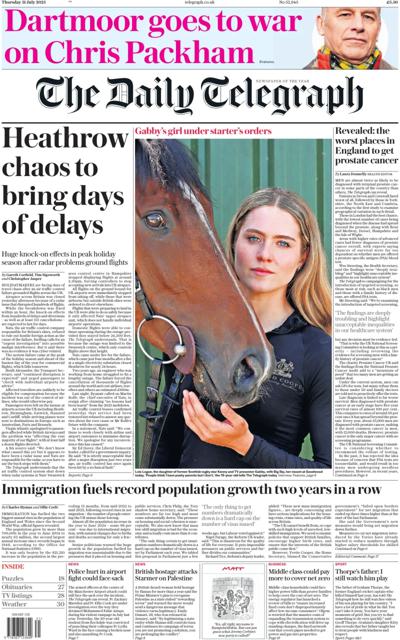 The Daily Telegraph (UK) Newspaper Front Page for 31 July 2025