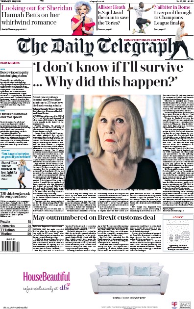 The Daily Telegraph Newspaper Front Page for 3 May 2018