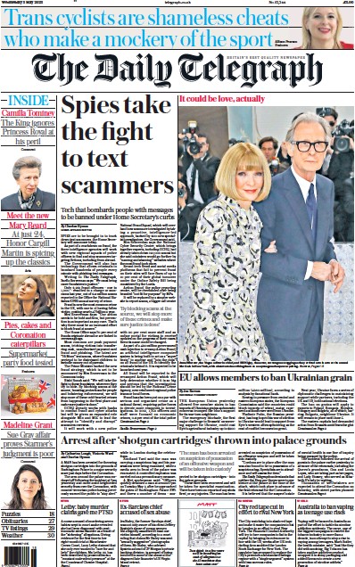 The Daily Telegraph (UK) Newspaper Front Page for 3 May 2023