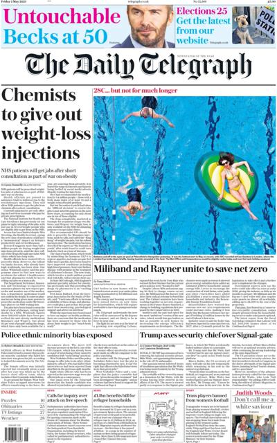 The Daily Telegraph (UK) Newspaper Front Page for 3 May 2025