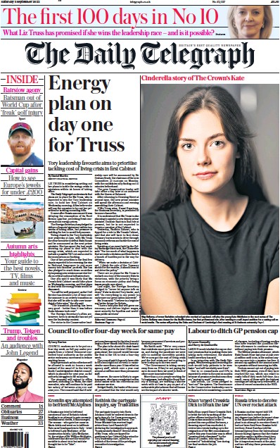 The Daily Telegraph (UK) Newspaper Front Page for 3 September 2022