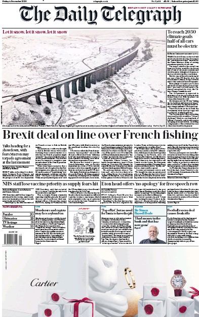 The Daily Telegraph (UK) Newspaper Front Page for 4 December 2020