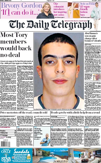 The Daily Telegraph (UK) Newspaper Front Page for 4 January 2019