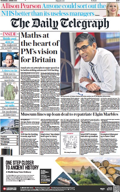 The Daily Telegraph (UK) Newspaper Front Page for 4 January 2023