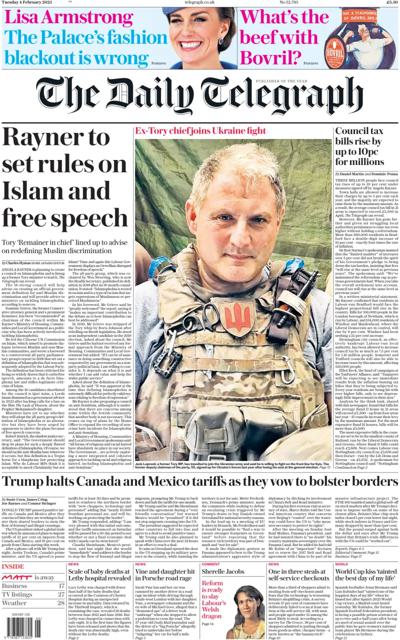 The Daily Telegraph (UK) Newspaper Front Page for 4 February 2025