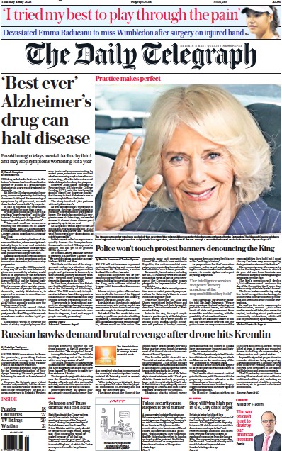 The Daily Telegraph (UK) Newspaper Front Page for 4 May 2023