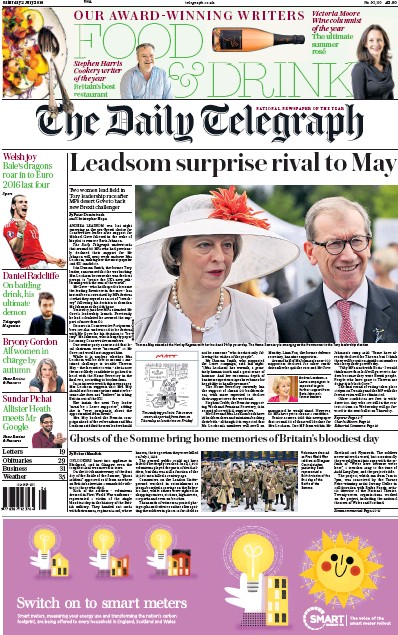 The Daily Telegraph (UK) Newspaper Front Page for 4 July 2016