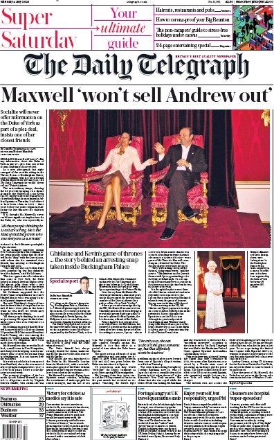 The Daily Telegraph Newspaper Front Page for 4 July 2020