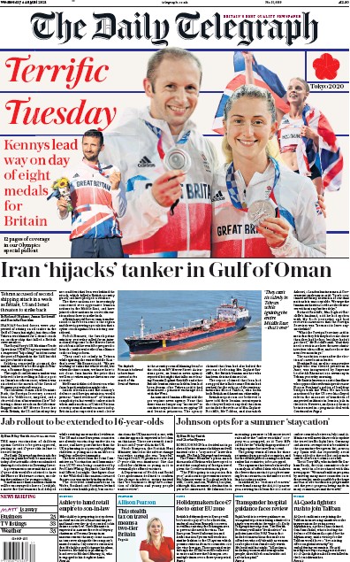 The Daily Telegraph (UK) Newspaper Front Page for 4 August 2021