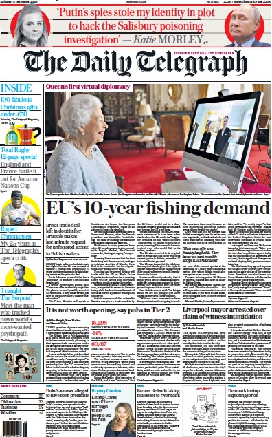 The Daily Telegraph Newspaper Front Page for 5 December 2020