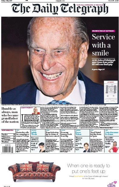 The Daily Telegraph Newspaper Front Page for 5 May 2017