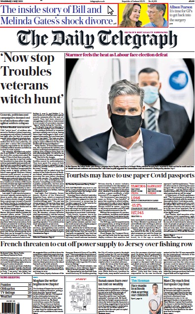 The Daily Telegraph (UK) Newspaper Front Page for 5 May 2021