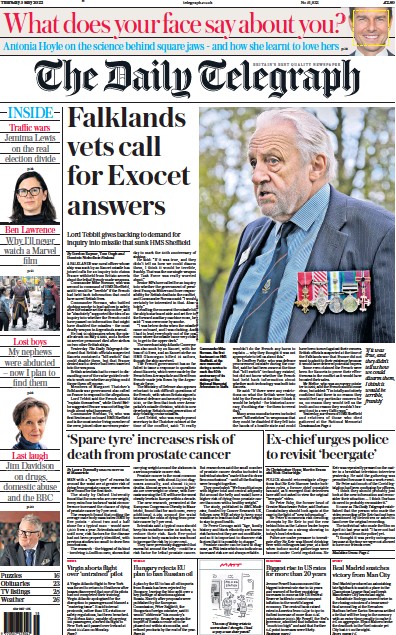 The Daily Telegraph (UK) Newspaper Front Page for 5 May 2022