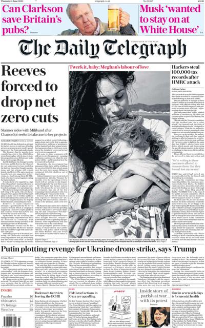 The Daily Telegraph (UK) Newspaper Front Page for 5 June 2025