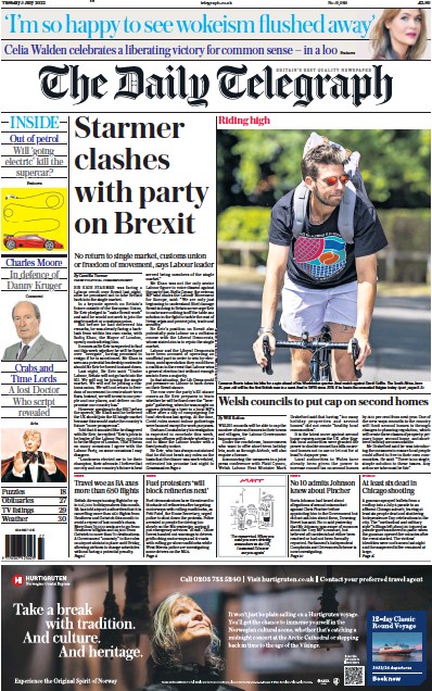 The Daily Telegraph Newspaper Front Page for 5 July 2022
