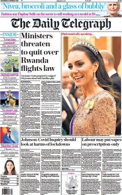 The Daily Telegraph (UK) Newspaper Front Page for 6 December 2023