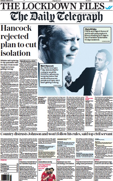The Daily Telegraph (UK) Newspaper Front Page for 6 March 2023