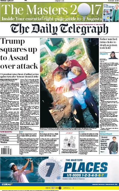 The Daily Telegraph Newspaper Front Page for 6 April 2017