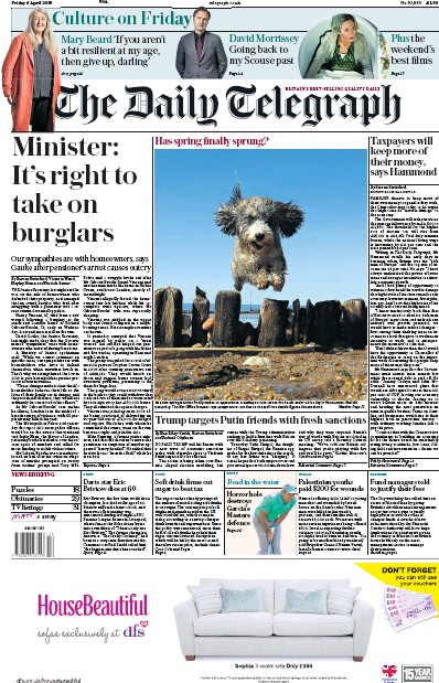The Daily Telegraph Newspaper Front Page for 6 April 2018