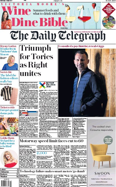 The Daily Telegraph Newspaper Front Page for 6 May 2017