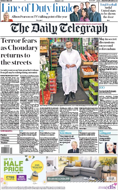 The Daily Telegraph (UK) Newspaper Front Page for 6 May 2019