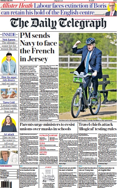 The Daily Telegraph (UK) Newspaper Front Page for 6 May 2021