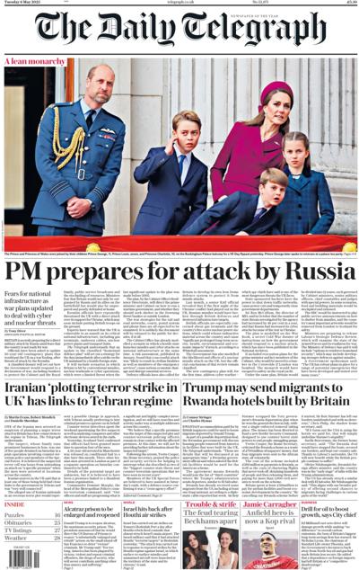 The Daily Telegraph (UK) Newspaper Front Page for 6 May 2025