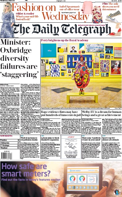 The Daily Telegraph Newspaper Front Page for 6 June 2018