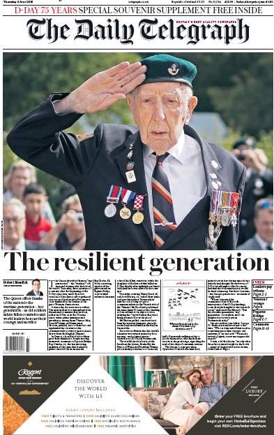 The Daily Telegraph Newspaper Front Page for 6 June 2019
